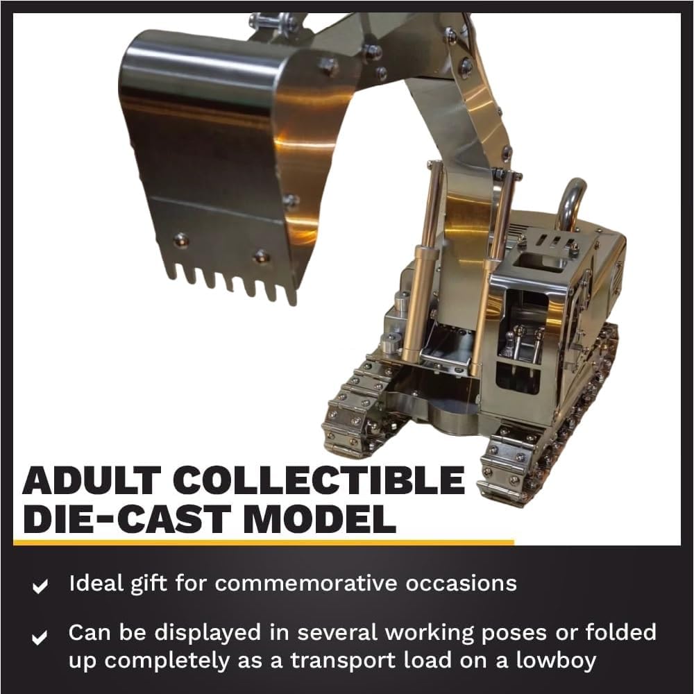 Excavator Model Toys, Pure Stainless Steel Excavator Models, Heavy Sophisticated Excavator Model Toys, Handmade Home Decor,Metal Arts for Collector,Gift Idea (Primary Color)