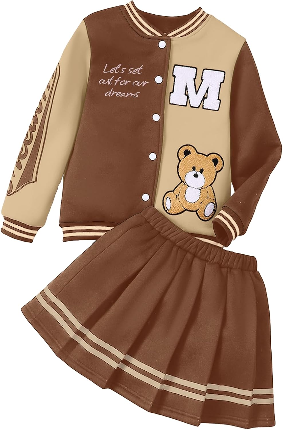 PureChapter Girls Clothes Outfit Set Baseball Jacket and Skirt 2 Piece Winter Outfit