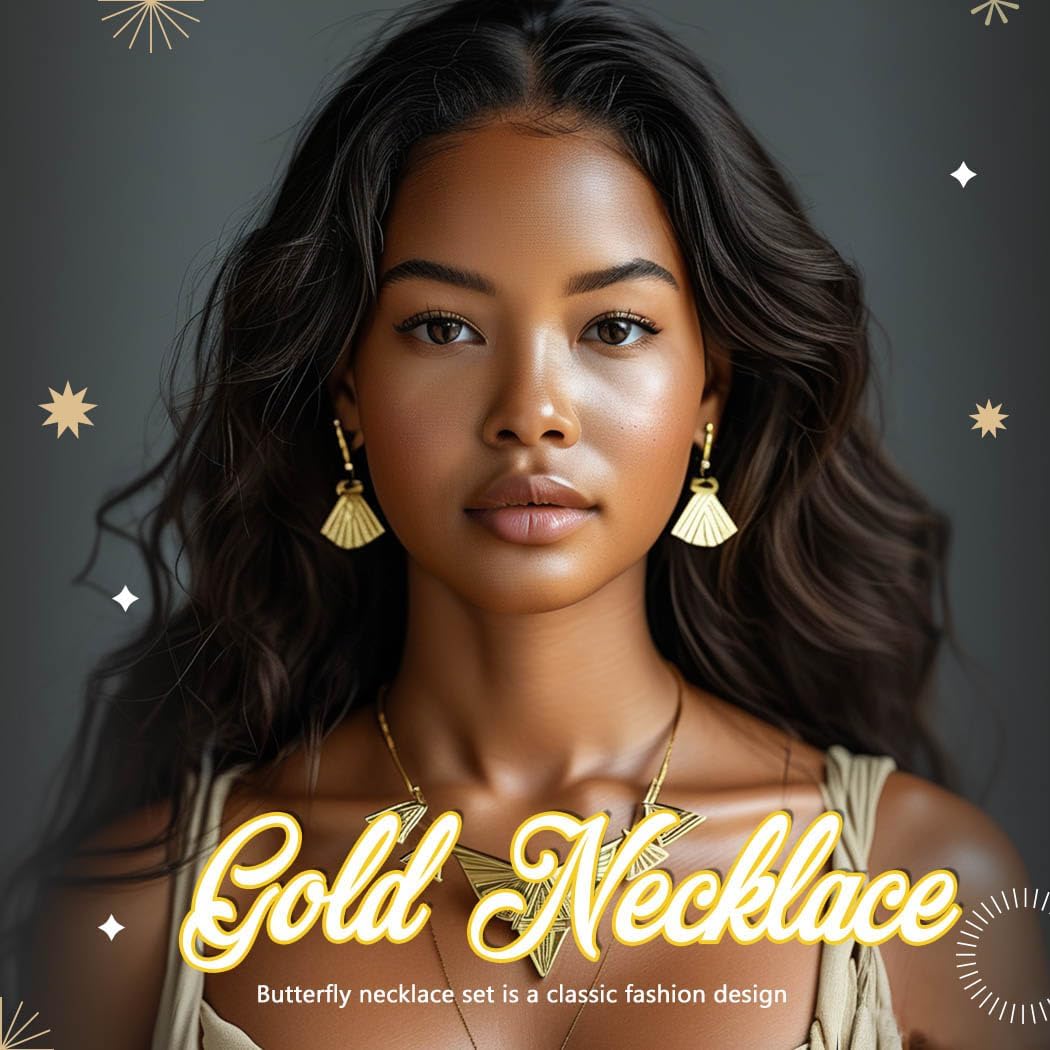 Sixexey African Necklace Set Chunky Gold Necklace Earrings Butterfly Chain Necklace Jewelry for Women - Image 7
