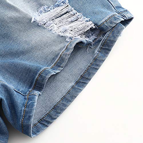 Image of THUNDER STAR Women Mid Rise Ripped Stretchy Jeans Shorts Frayed Raw Hem Casual Denim Shorts