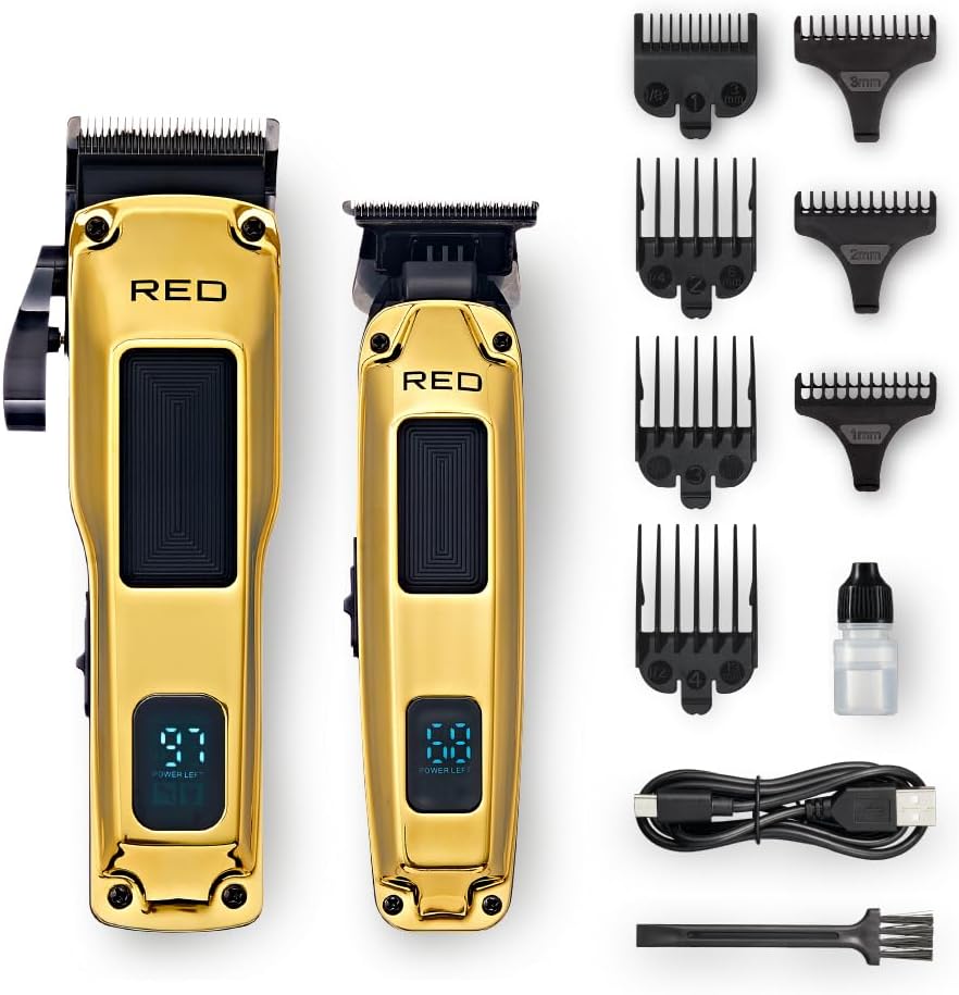 Red by Kiss Cordless Clipper & Trimmer Combo Set for Hair & Beard Grooming, Professional Fade Clipper with Precision T-Blade Trimmer, Rechargeable Haircut Kit for Home & Barber Use (Black)