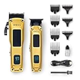 Red by Kiss Cordless Clipper & Trimmer Combo Set for Hair & Beard Grooming, Professional Fade Clipper with Precision T-Blade Trimmer, Rechargeable Haircut Kit for Home & Barber Use (Gold)