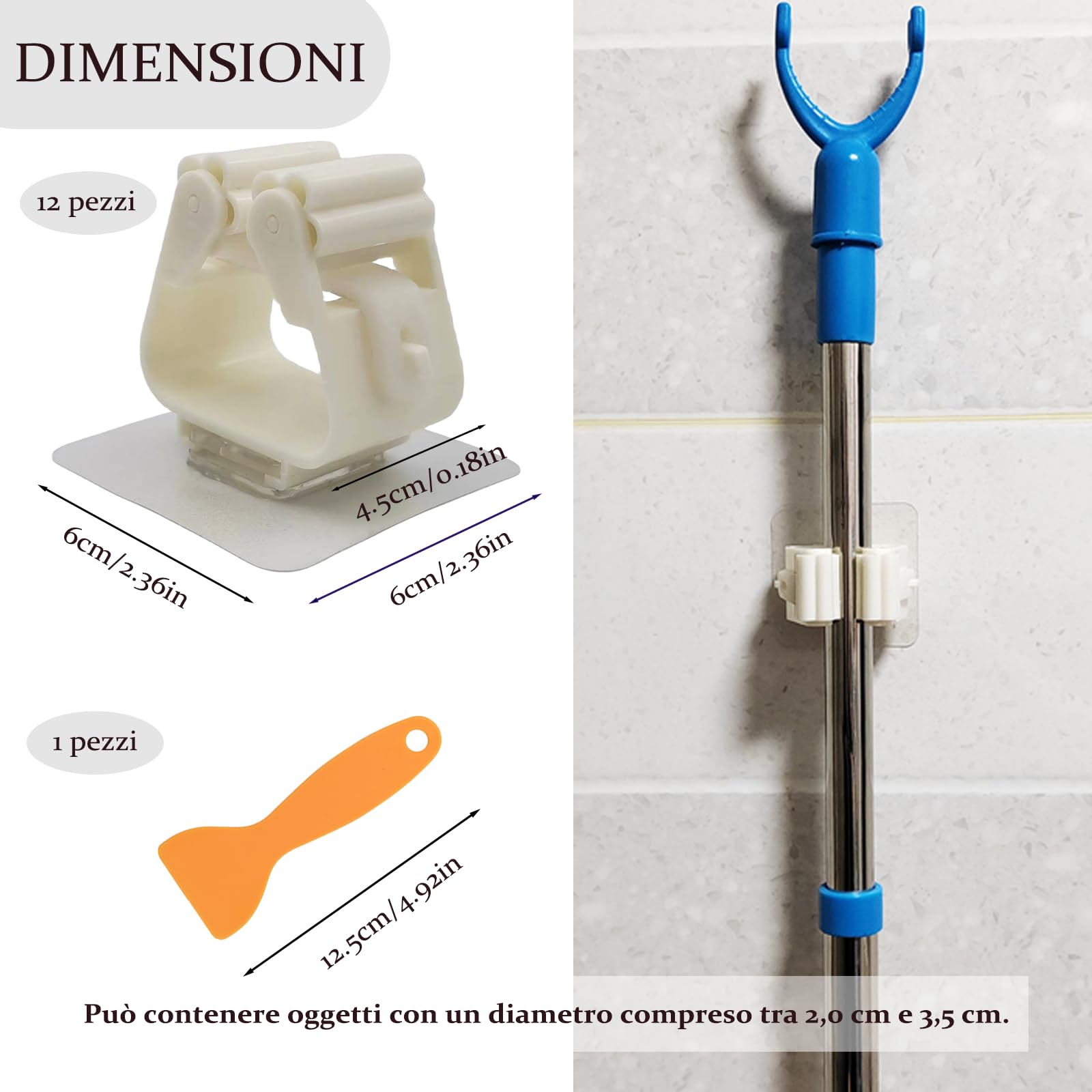 12 Pezzi Portascope da Muro Adesivo, Porta Scope Parete, Non Necessario Forare, per Cucina Garage Giardino