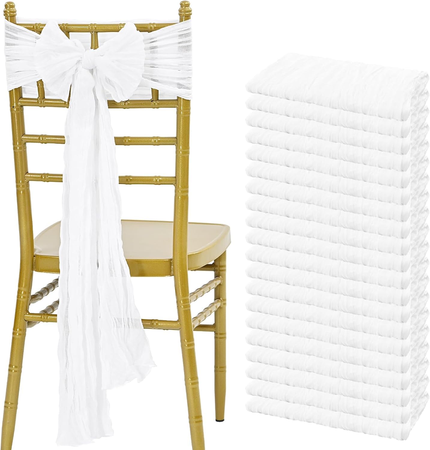 MDS Christmas Cheesecloth Chair Sashes 17x70 Inch - Pack of 10 - Rustic Gauze Chair Bows for New Year Holiday Party, Harvest Dinner, Thanksgiving, Wedding, Banquet Farmhouse Home Décor - White