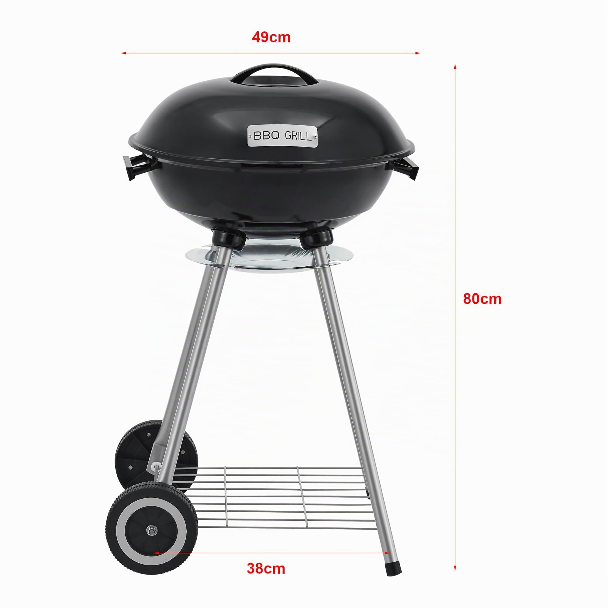 casa.pro Barbecue Sferico a Carbonella BBQ Grill Portatile Carrello Barbecue da Esterno Picnic BBQ con Coperchio Griglia in Acciaio Inox Ripiano 80 x 49 x 47 cm