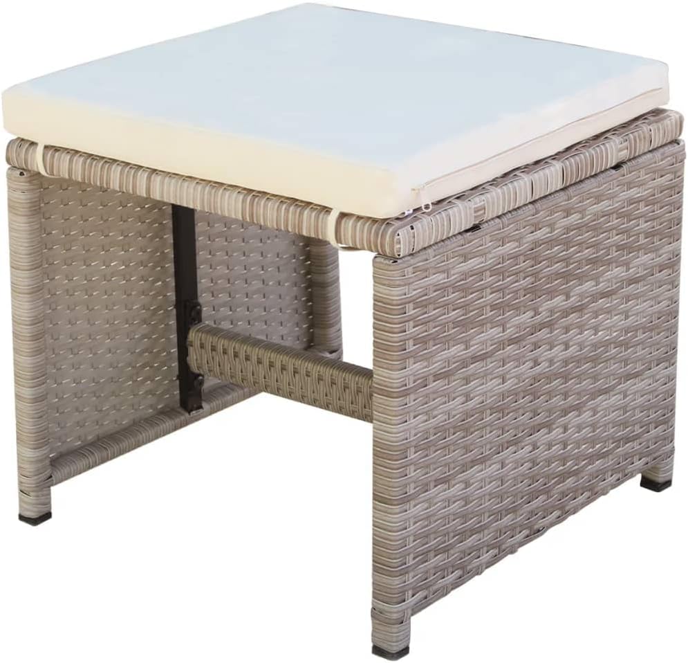 vidaXL Patio Furniture Set 5 Piece, Table and Chair for Garden Balcony Porch, Outdoor Dining Set with Cushions, Stool, Poly Rattan Beige