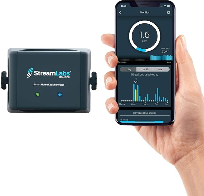 StreamLabs Smart Home Water Monitor Leak Detector with WiFi No Pipe
