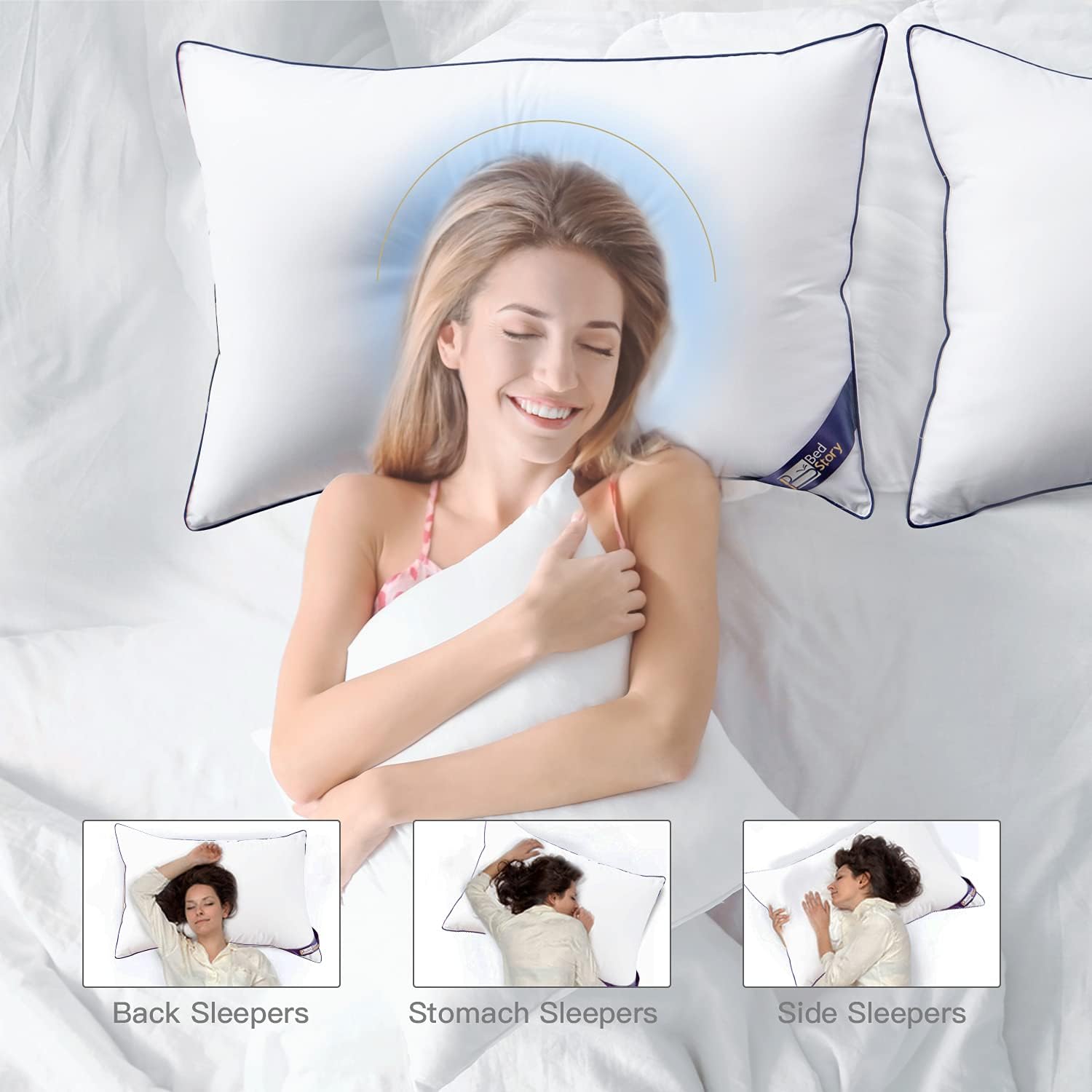 BedStory Pillows for Sleeping 2 Pack, Queen Size Bed Pillows Set of 2, Soft Down Alternative Pillows for Side Back & Stomach Sleepers - Blue