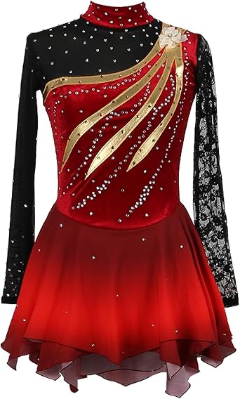 Figure Skating Dress for Women and Teen Girls, High Elasticity Sparkly Leotard Dress for Performance and Competition