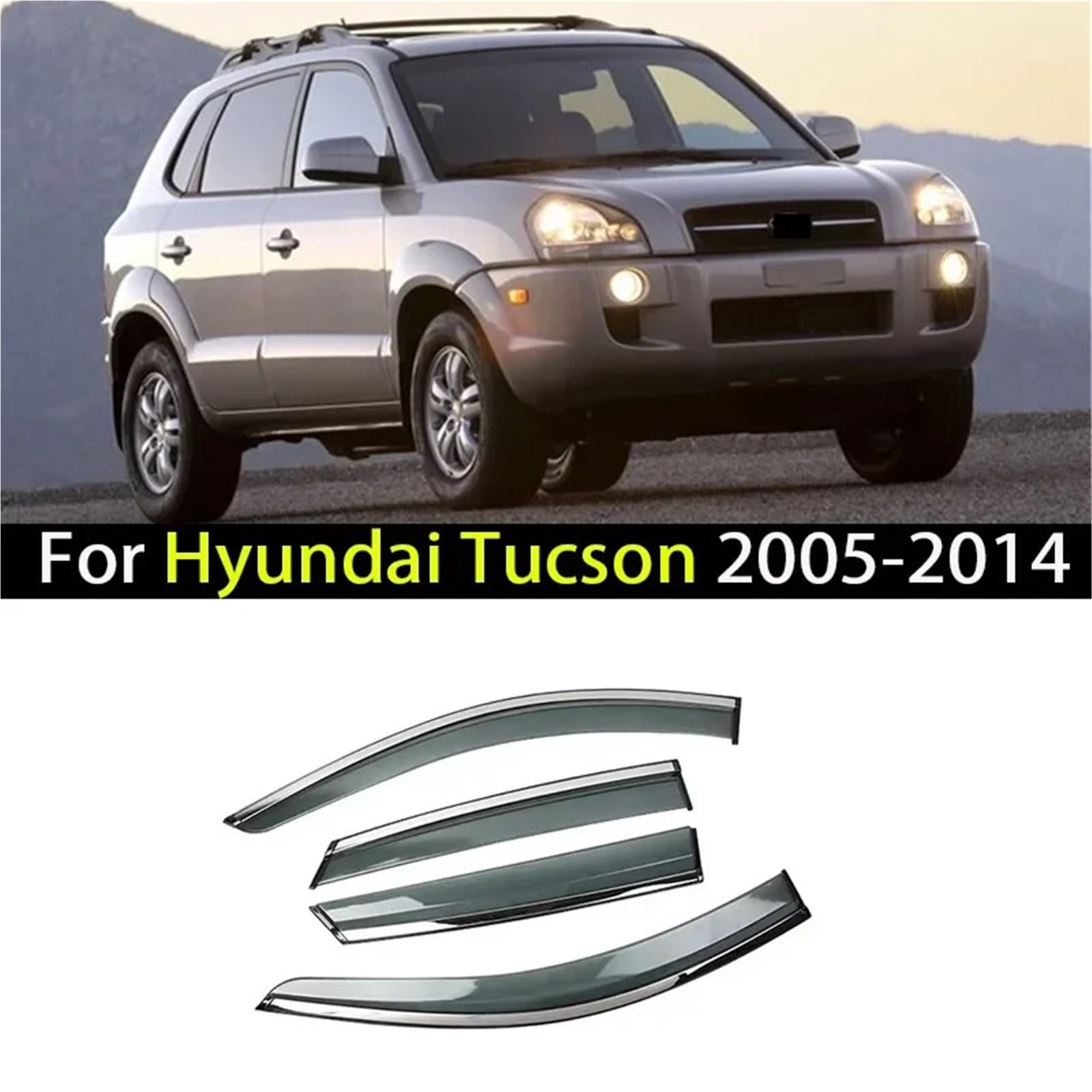 Deflektor wiatru okna Pasuje do Hyundai Tucson 2005-2014 Osłona przeciwdeszczowa szyby i osłona przeciwsłoneczna