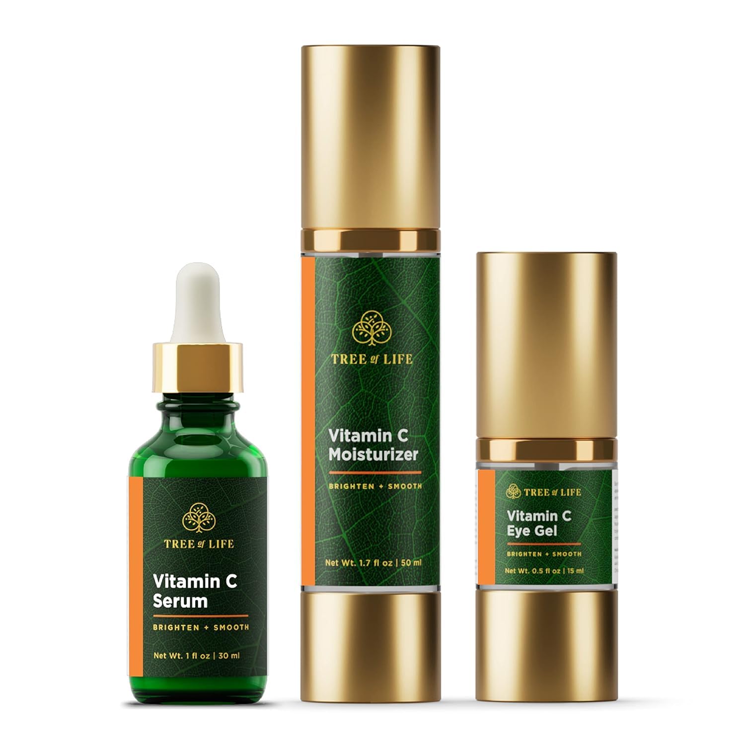 TREE OF LIFE BEAUTY Flawless. Younger. Perfect. Brightening and Rejuvenating Vitamin C Anti-Aging Regimen- Serum 1oz, Moisturizer 2oz, Eye Gel 0.5oz