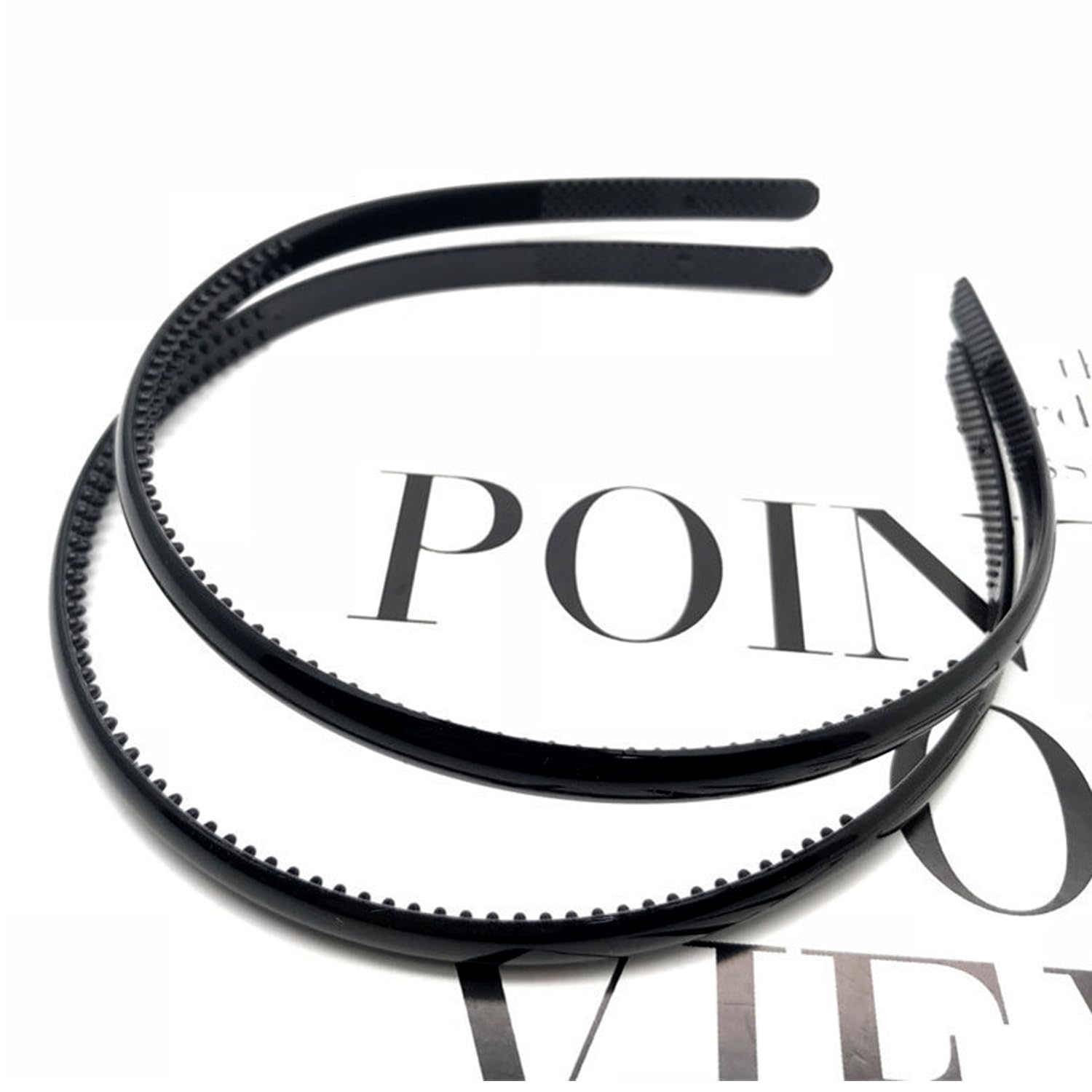 Confezione Da 6 Cerchietti Sottili Per Capelli Unisex - 12 Mm, Nero, Con Denti Antiscivolo - Fascette Elastiche E Resistenti In Plastica Per Uso Quotidiano, Sport E Ufficio