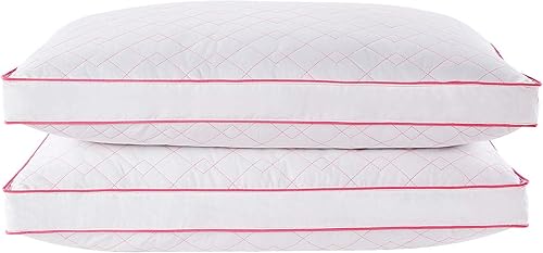 Puredown - Juego de 2 almohadas de plumón de ganso para dormir con funda de algodón 100% premium, Algodón, Rosado, King