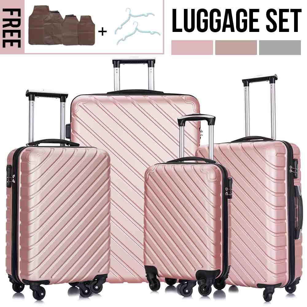 4PC 18-28 Inch Hardshell Luggage ABS Luggages Sets With Spinner Wheels Hard Shell Spinner Carry On Suitcase (Rose Gold, 4 PCS)