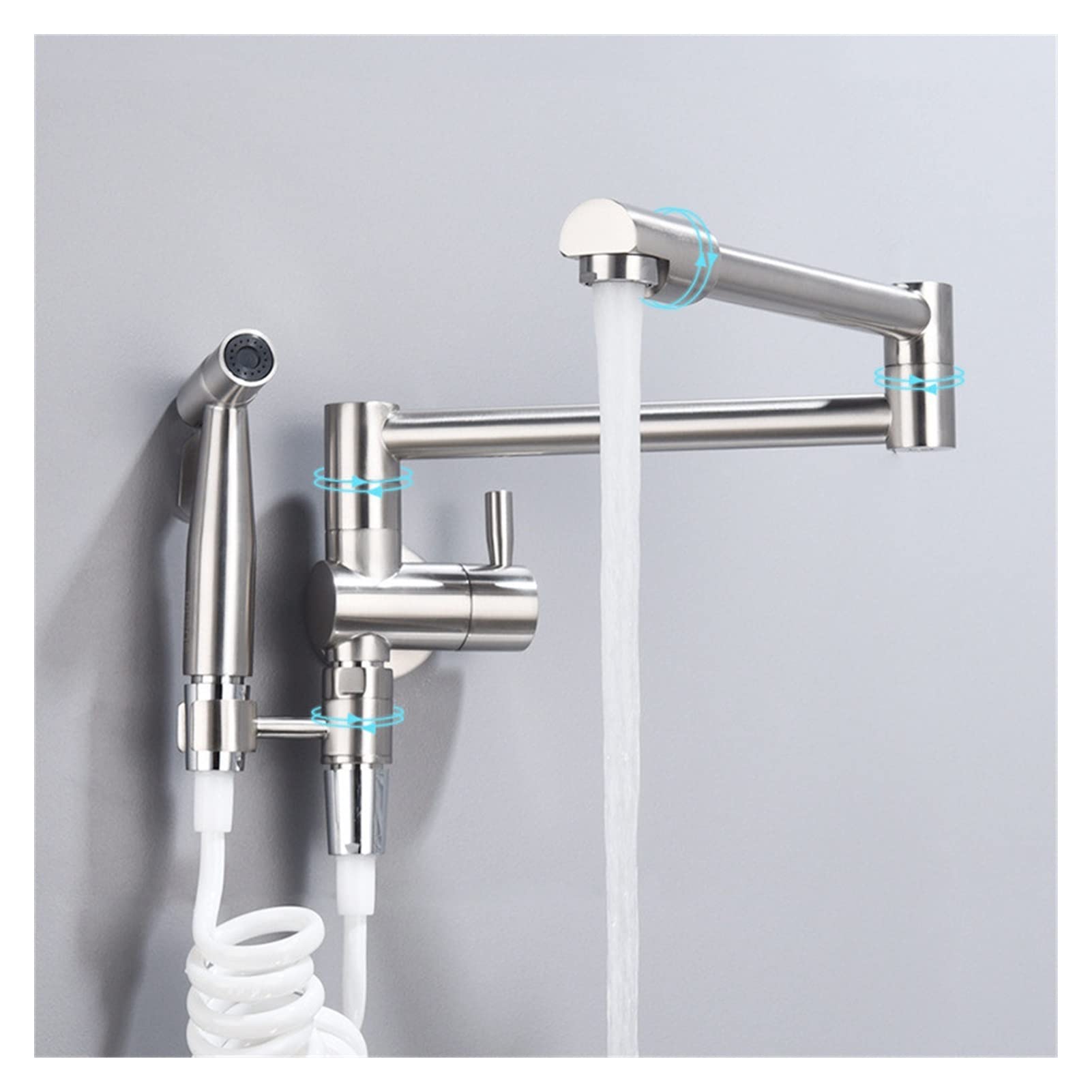 Cudtapi Style 3 Nickel Bathroom Faucet Pot Filler Tap Wall Mounted Foldable Kitchen Faucet With Bidet Sprayer Cold Sink Rotate Folding Spout(Style 3 Nickel)