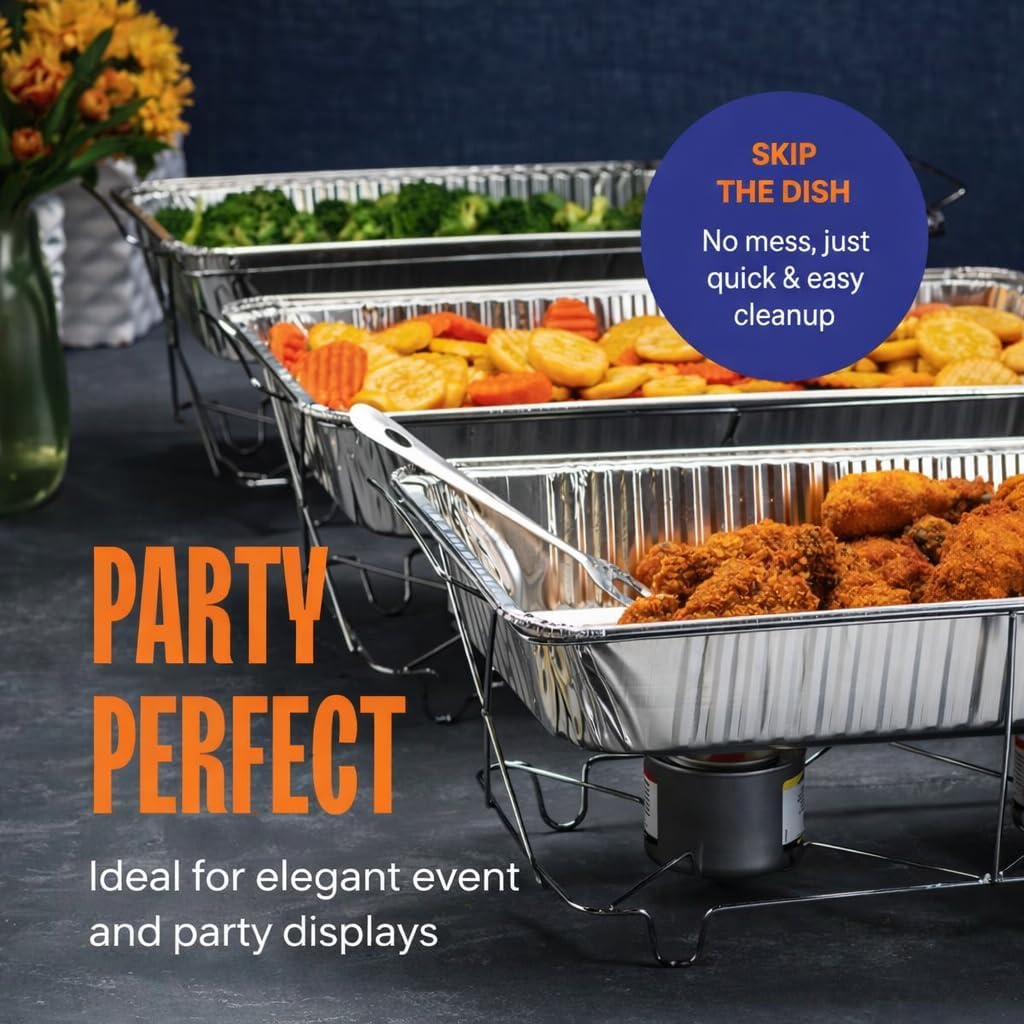 PRIME BASICS Aluminum Pans Full Size, Large Disposable Roasting & Baking Pan, 21"x13" Deep Foil Pans (50 Pack) Extra Heavy Duty Chafing Trays for Hotels, Restaurants, Caterers, Steam Table, Buffets.