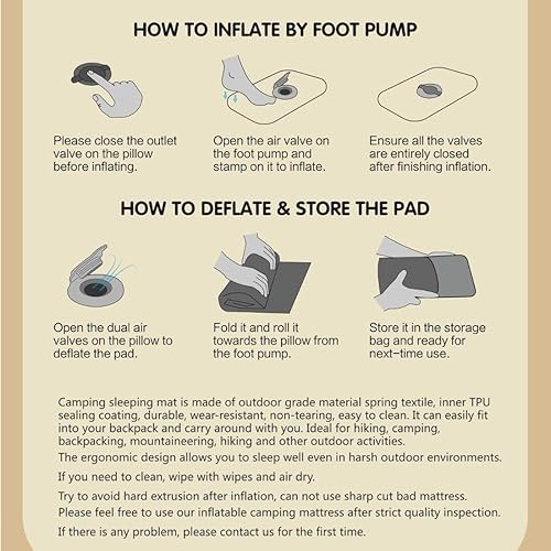 Miniatura 5 de Colchoneta de dormir doble para acampar, colchón inflable de gran grosor con almohada incorporada, inflable y compacta para acampar, senderismo,