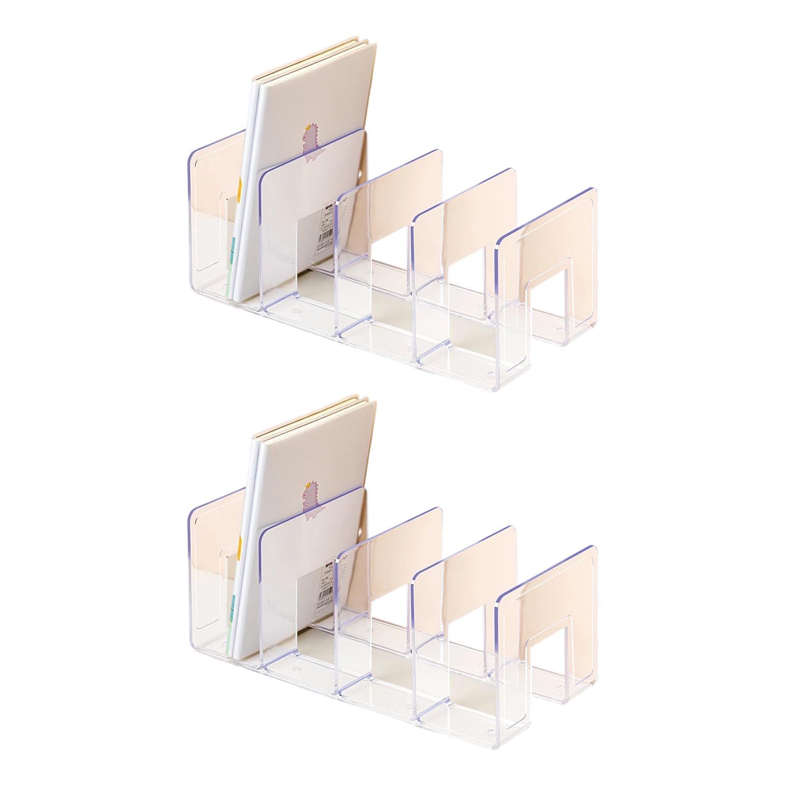 Of 2 Acrylic Book End Book Shelf Bookend Magazine Stand 4 Compartment Space Saving Desk Organizers Stopper Desktop Organiser