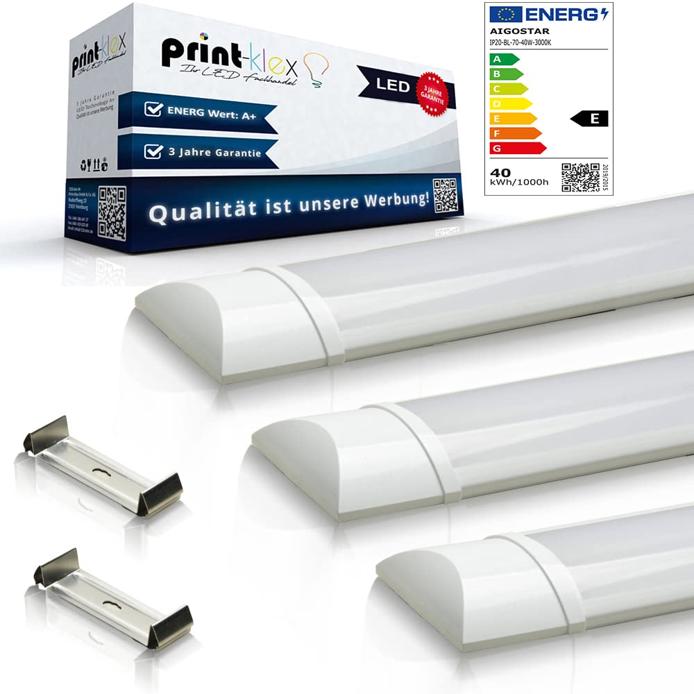 Print-Klex GmbH & Co.KG 2x LED Leuchtstoffröhre Ultraslim 120cm 40W 3000K - Warmweiß Lineare Lichtleiste Lampe Röhre Tube Weiß Bürolampe Deckenleuchte