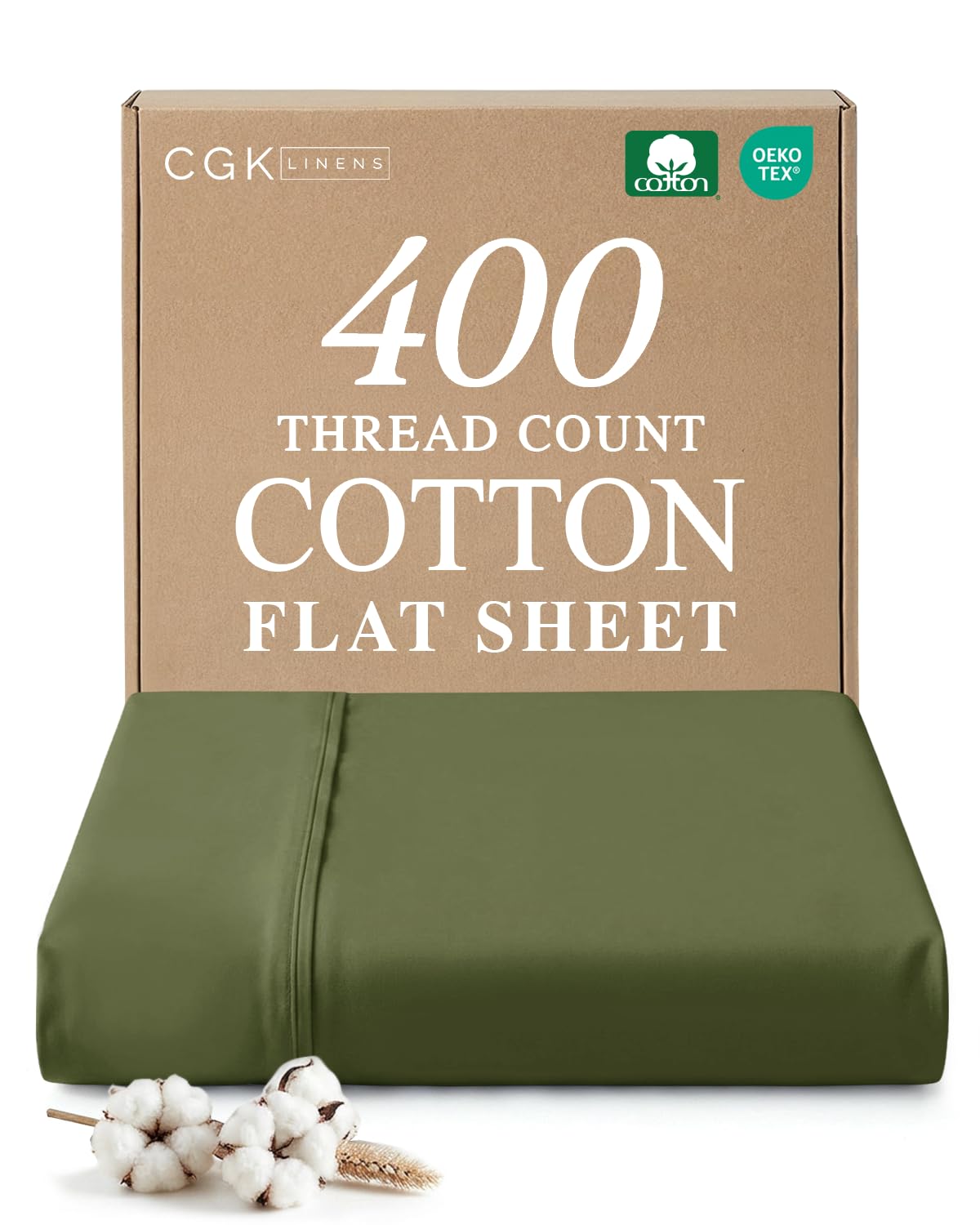 full 400 thread count 100% cotton flat sheet - comfortable, cooling & breathable cotton - top flat sheet only - luxury hotel quality bedding - extra soft & comfy - easy care, wrinkle free - sage green