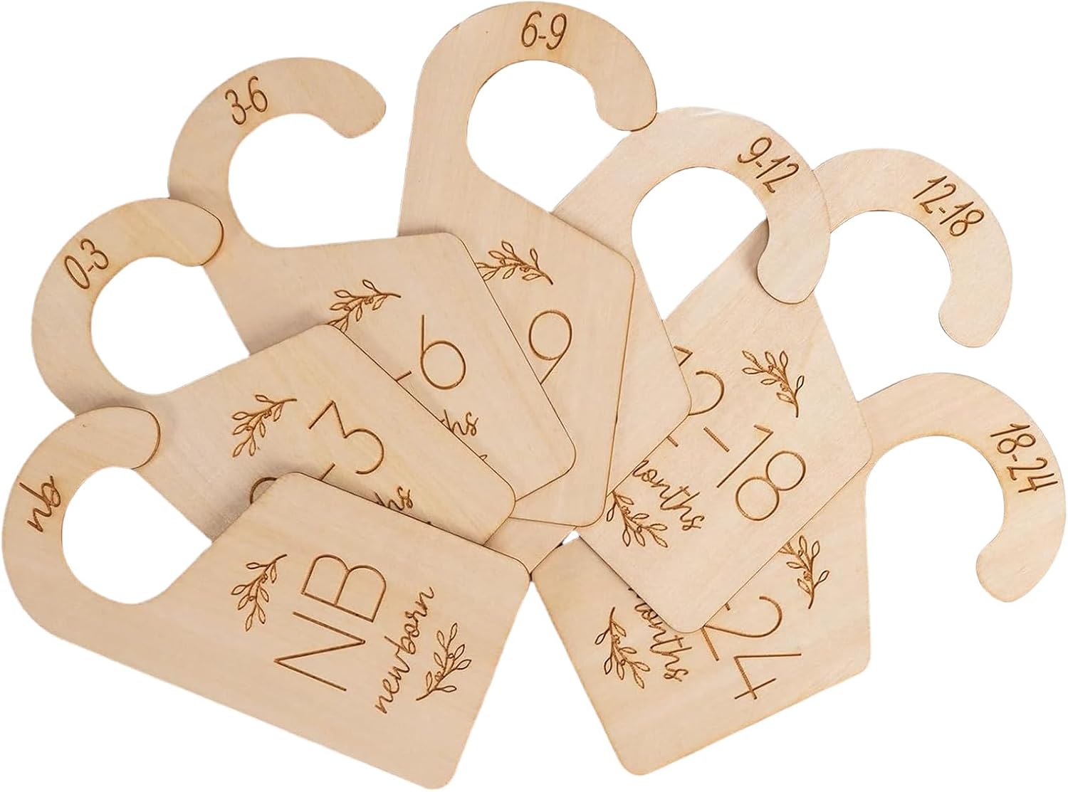 Babys Wardrobe Natural Wood Clothing Size Dividers Babys Clothes Hanger with Engraved Number Babys Shower