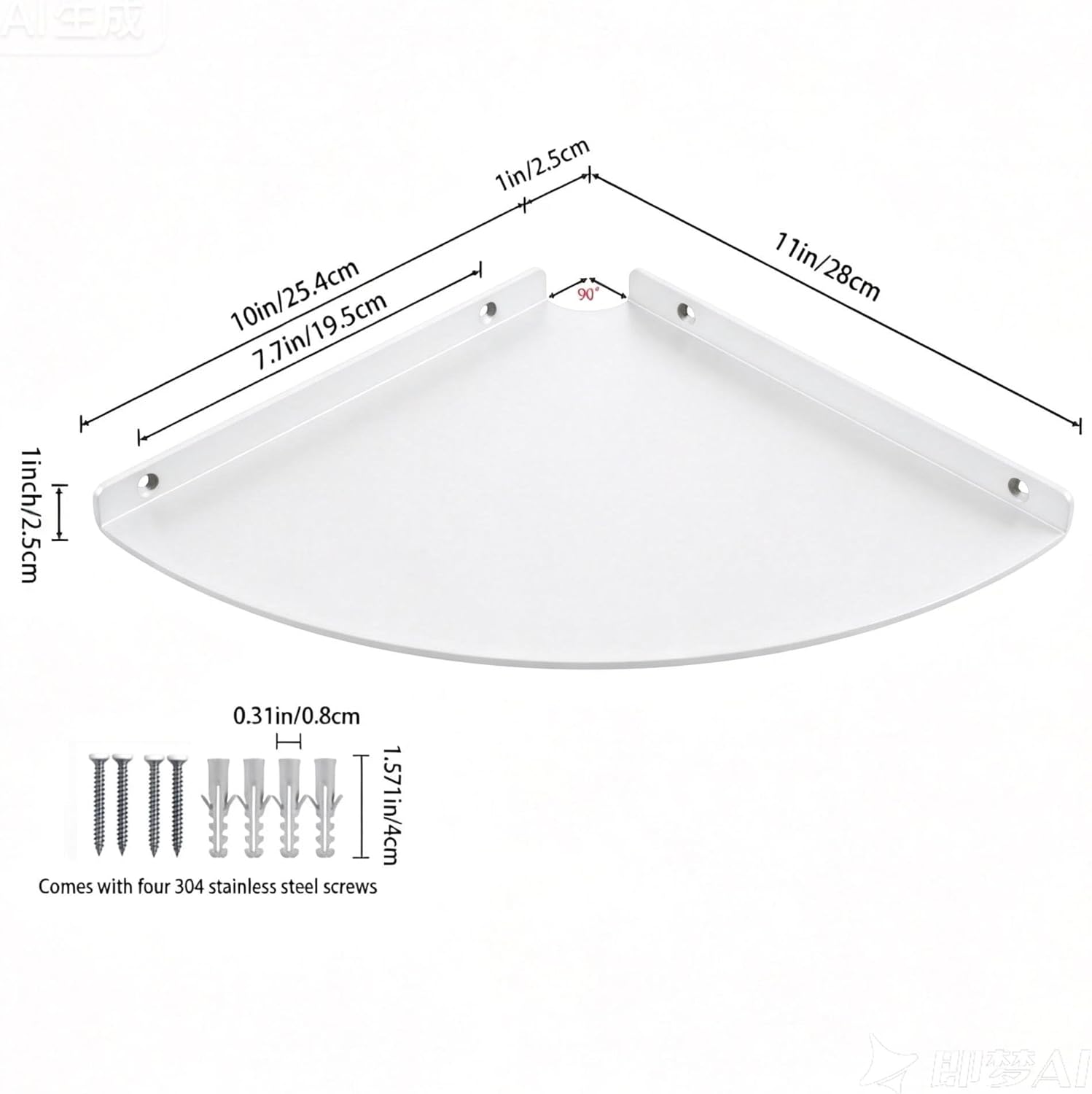 11 Inch Corner Shelf - Heavy Duty 3.0mm Aluminum Alloy Wall Mounted Floating Shelf for Bathroom, Kitchen, Living Room, Office, Bedroom & Dorm - White