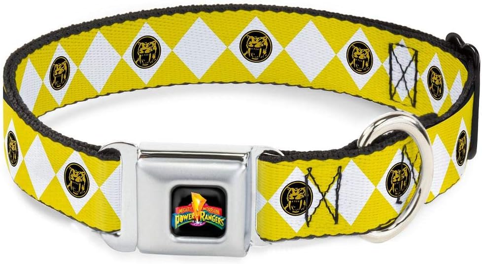 Buckle-Down Seatbelt Buckle Dog Collar - Diamond Yellow Ranger - 1" Wide - Fits 15-26" Neck - Large