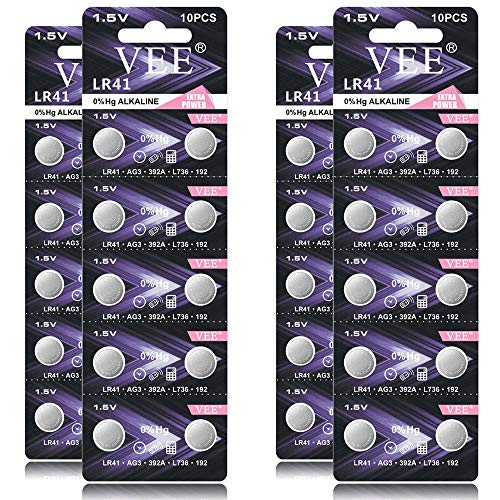 VEE LR41 Battery 384 AG3 392 L736 1.5V Button Battery 40 Pack