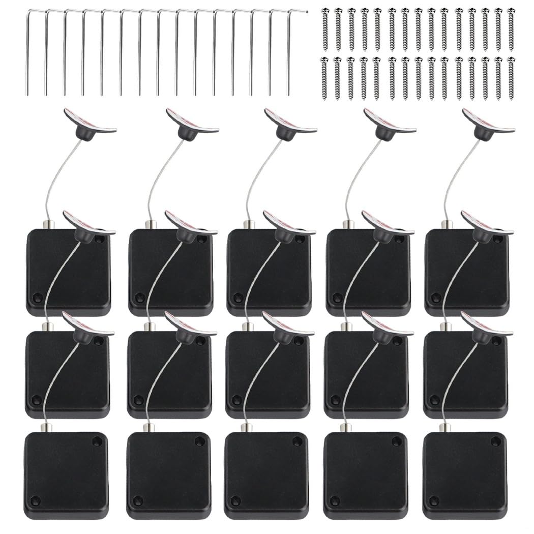 Paquete de 15 cerraduras retráctiles de cable de seguridad, cable antipérdida para mandos a distancia, altavoces, micrófonos, longitud ajustable de 39 pulgadas, instalación autoadhesiva o de