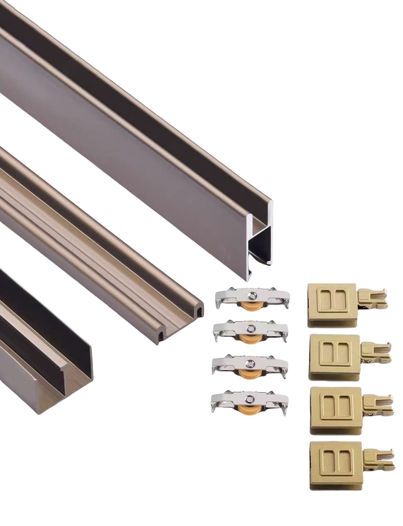 Zestaw prowadnic do szklanych drzwi przesuwnych 8 mm Podwójne szyny Aluminiowy osprzęt bez wiercenia 1 zestaw(Gold,63.0in/160cm)