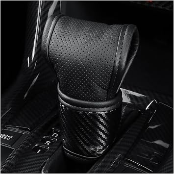 IHOTDER Car Gear Shift Knob Cover,Carbon Fibre Leather Gear Stick Cover for Car Decorations & Protection,Universal Car Interior Accessories Fits Car SUV Truck Black