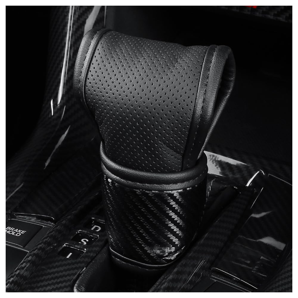 Car Gear Shift Knob Cover,Carbon Fibre Leather Gear Stick Cover for Car Decorations & Protection,Universal Car Interior Accessories Fits Car SUV Truck (Black)