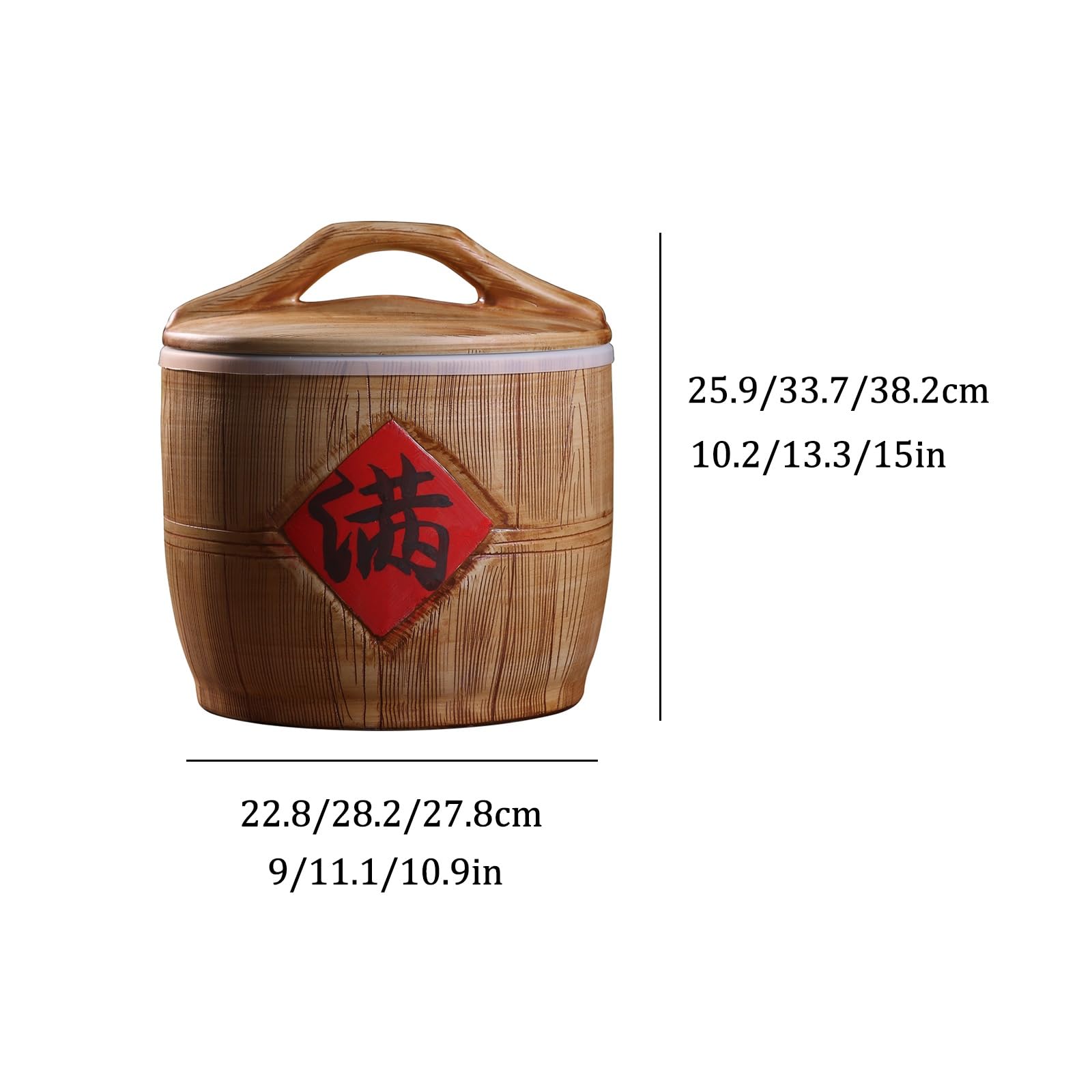 Vaso per riso in ceramica/Contenitore per riso Barile per cereali e riso Vaso da riso cinese decorativo in ceramica Distributore di cereali Scatola ermetica per conservazione alimentare del riso.(15