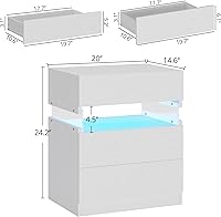 Vista 3 de IRONCK Night Stand, Bedside Table with 3 Drawers, Modern Nightstand with LED Light, End Table with Storage for Bedroom, White