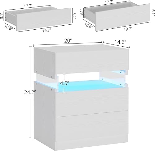 Miniatura 3 de IRONCK Mesita de noche, mesita de noche con luz LED y cajones, moderna mesita de noche con almacenamiento, mesa auxiliar para dormitorio, color
