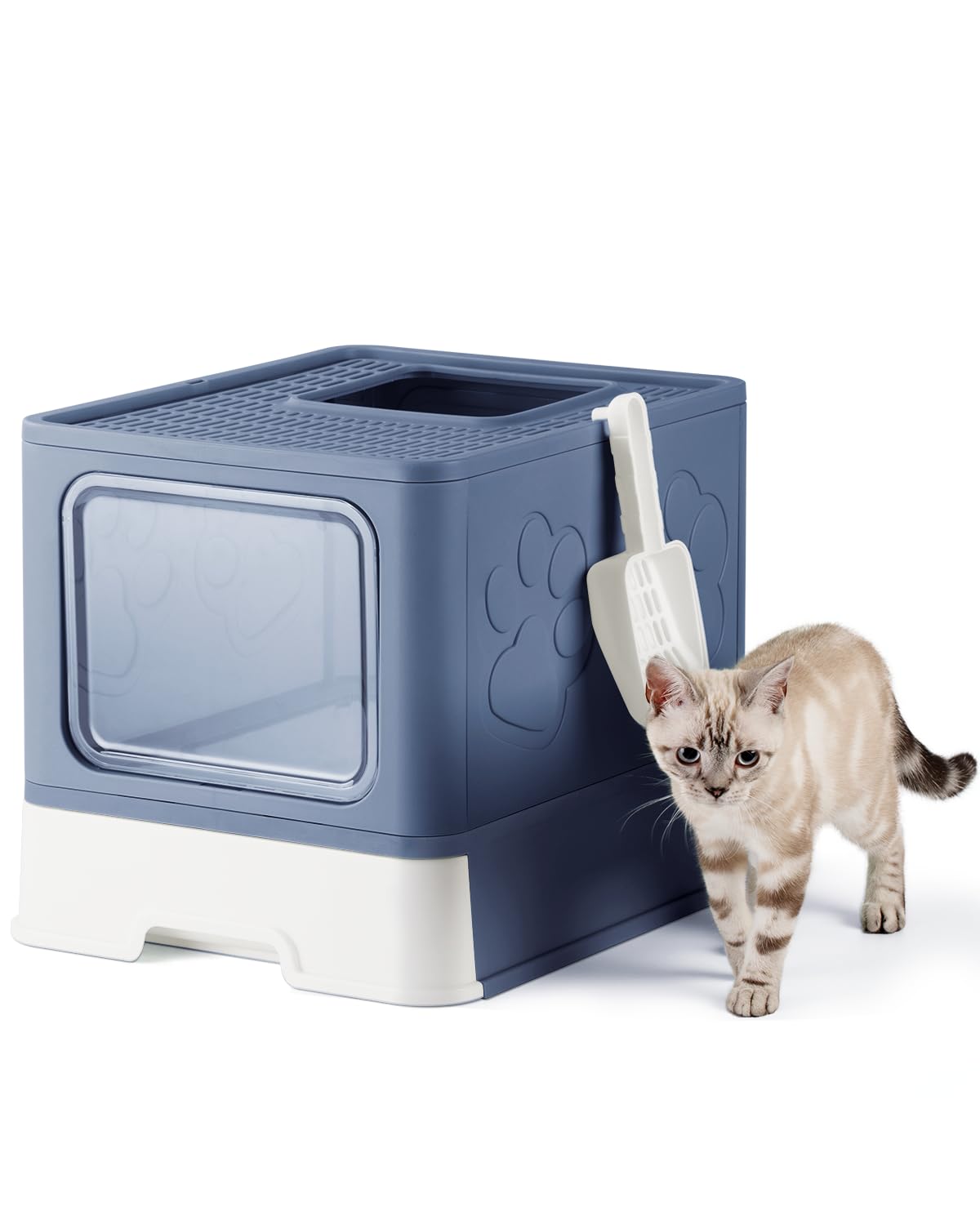 Qualasision Enclosed Cat Litter Box, Large Litter Box for Big Cats, Covered Kitty Litter Boxes with Lid, Top Entry Cat Box Enclosure with Scoop, Odor