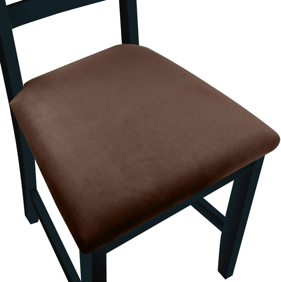 NORTHERN BROTHERS Velvet Dining Chair Seat Covers, Stretch Fitted Dining Room Upholstered Chair Seat Cushion Cover, Removable Washable Velvet Furniture Protector Slipcovers with Ties - Set of 4, Brown