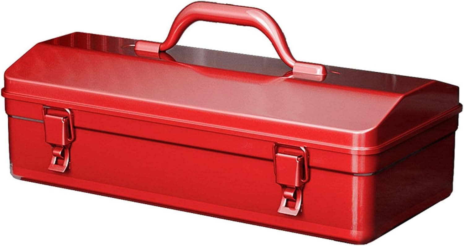 Tool Box Small, 14" / 18" / 20" Portable Tool Box with Metal Latch Cover, Cold Rolled Steel One Piece Molding with Carrying Handle,Iron Tool Box for Household, Warehouse(Color:Red,Size:L)