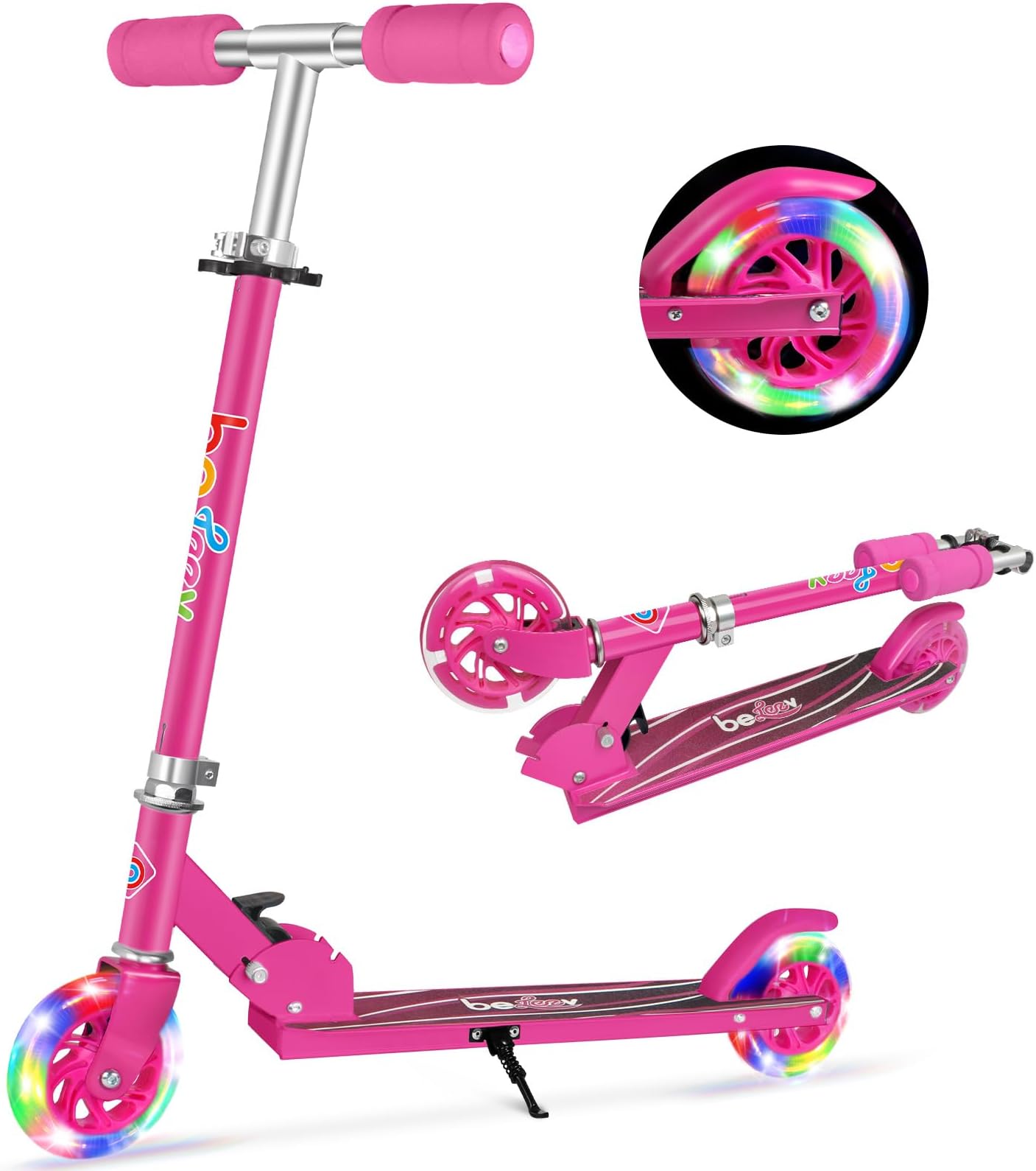 V1 Scooters for Kids, 2 Wheel Folding Kick Scooter for Girls Boys, 3 Adjustable Height, Light Up Wheels, Lightweight Scooter with Sturdy Frame, Kickstand for Children Ages 3-12