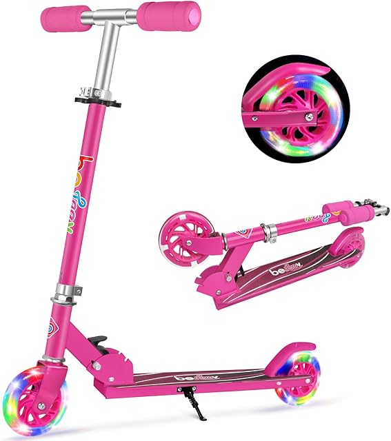 BELEEV V1 Scooter for Kids, 2 Wheels Folding Kick Scooter for Children Girl and Boys, 3 Adjustable Height, Flashing Light up Wheels, Lightweight Scooter with Sturdy Frame, Kickstand, Age 3-12