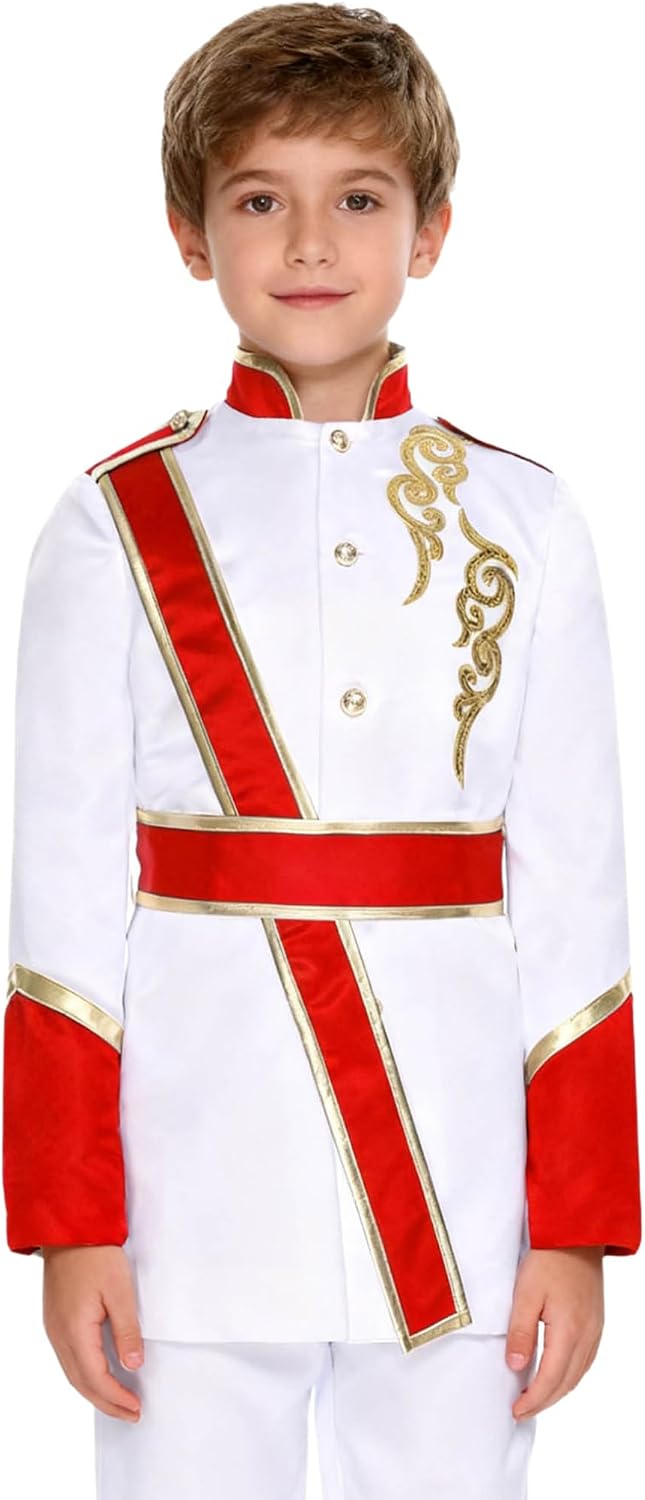 Hansber Kids Boys Girls Drum Majorette Jacket Coat Fancy Dress Up Honor Guard Uniform Stage Performance Outfit