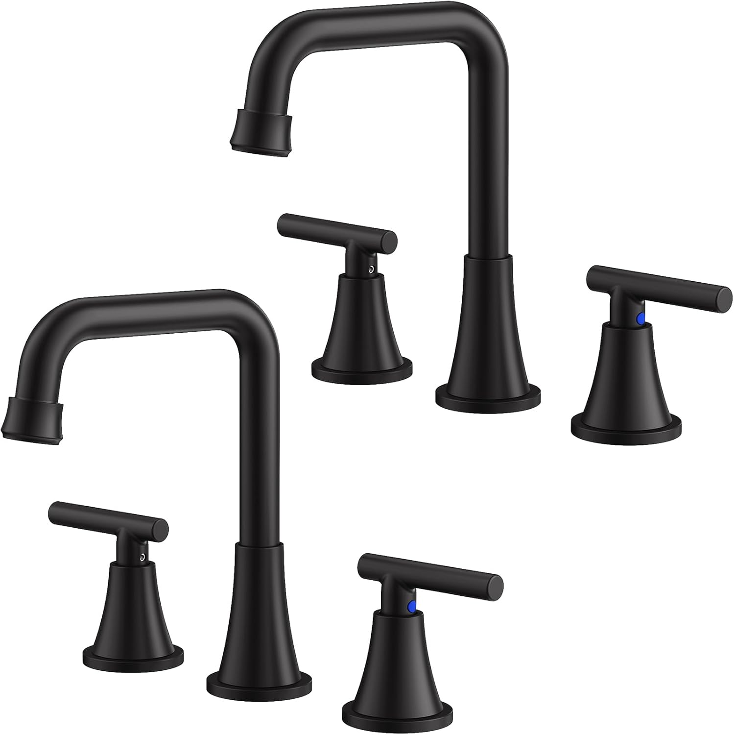 Bathroom Faucet 3 Hole, Matte Black Bathroom Sink Faucet with Drain Assembly and Supply Lines, Square Spout Widespread Bathroom Faucet for Vanity RV Outdoor, 2 Pack