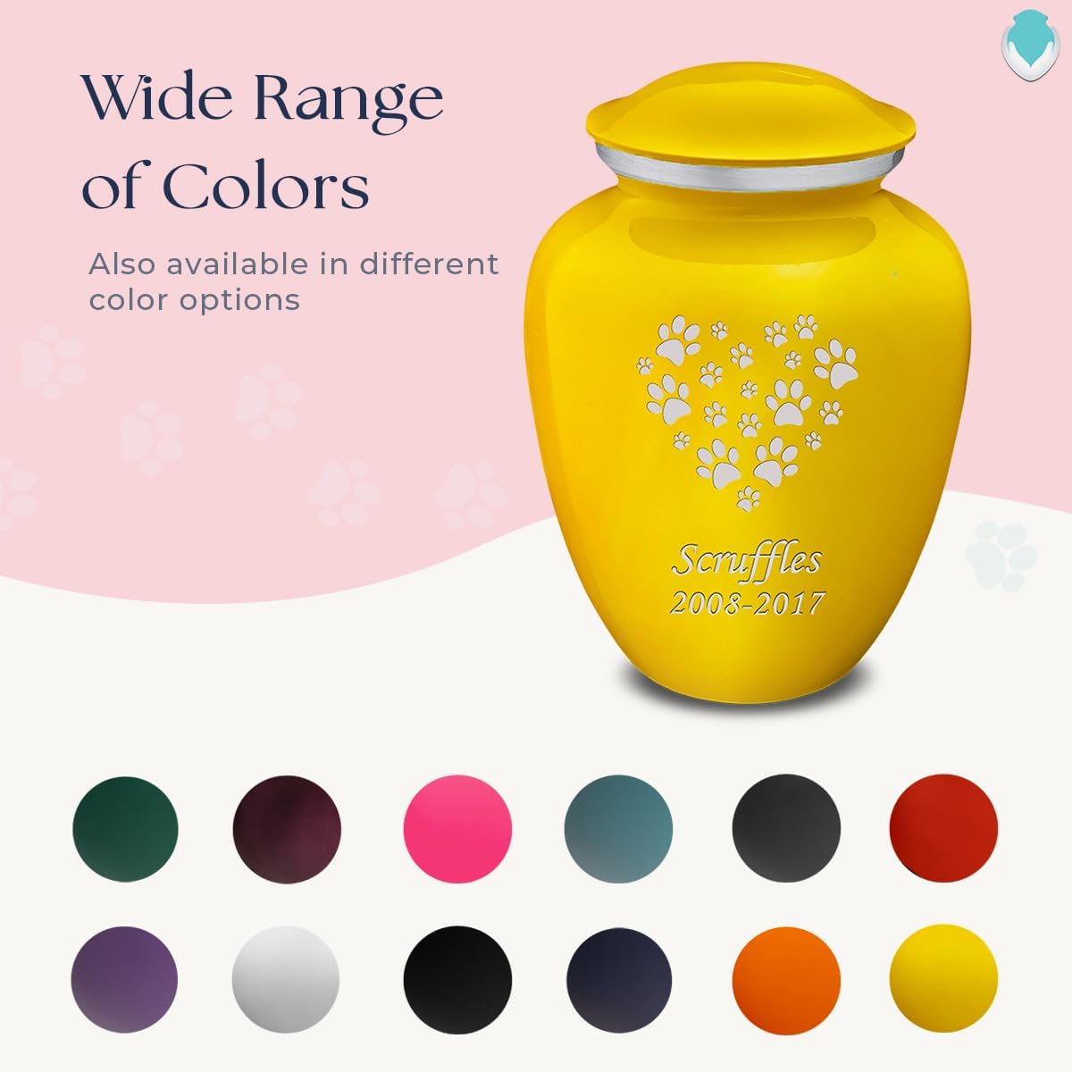 Geturns Embrace Personalized Heart Paws for Large Pets I Yellow Cremation Urns for Dogs and Cats I 200 lbs
