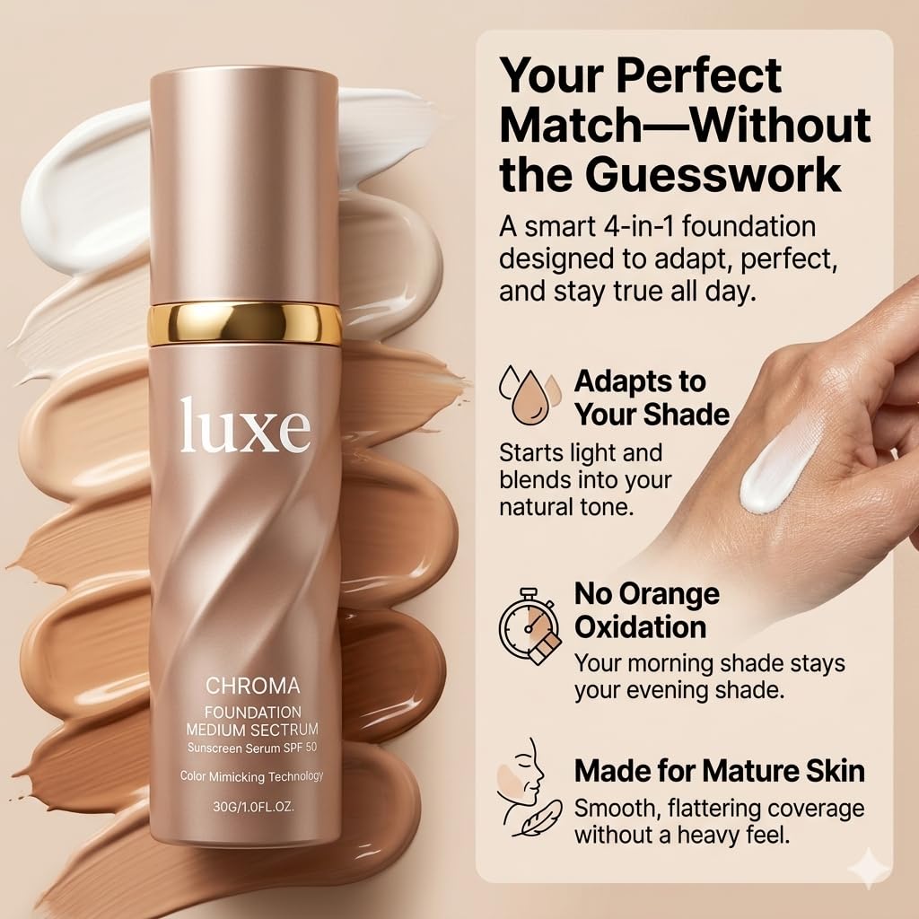 View 1 of *3/2029* Official Iuxe Foundation for Mature Skin, 4-in-1 Foundation - Longwear Match, Hydrating Full Coverage, Long-Lasting & Waterproof, for all Skin Types