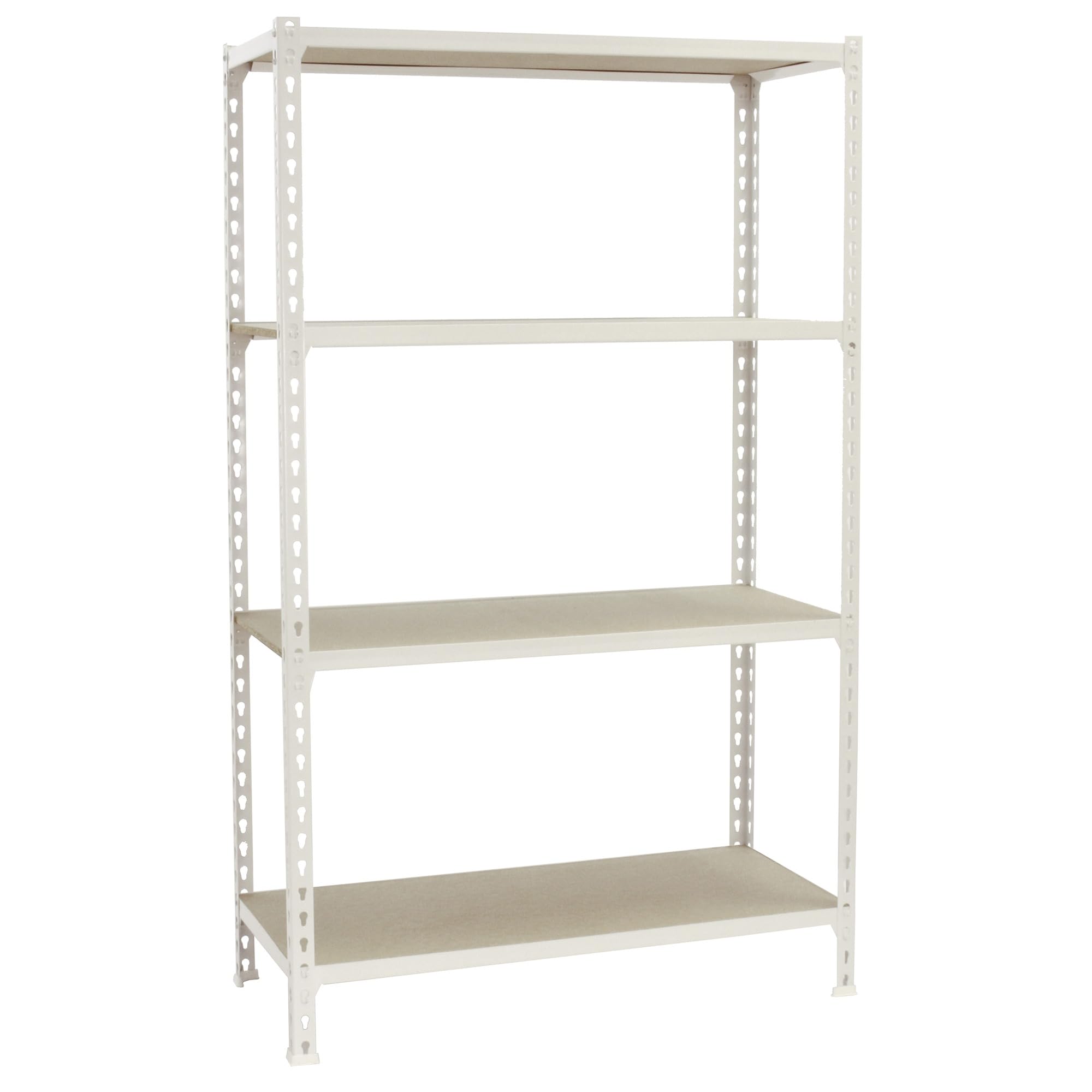 Étagère Métallique Simon Rack 4 Niveaux - Rangement Durable Blanc/Bois