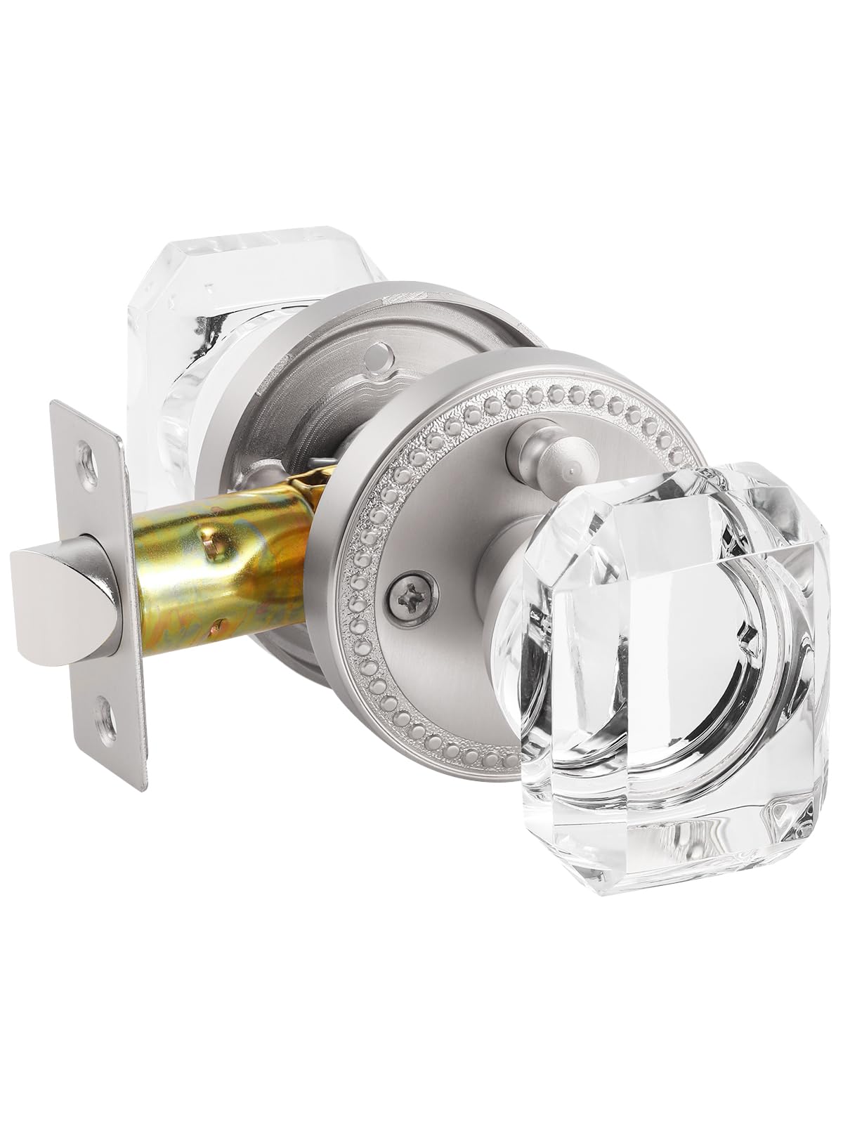 Bouton de porte carré en cristal et nickel satiné pour une quincaillerie chic
