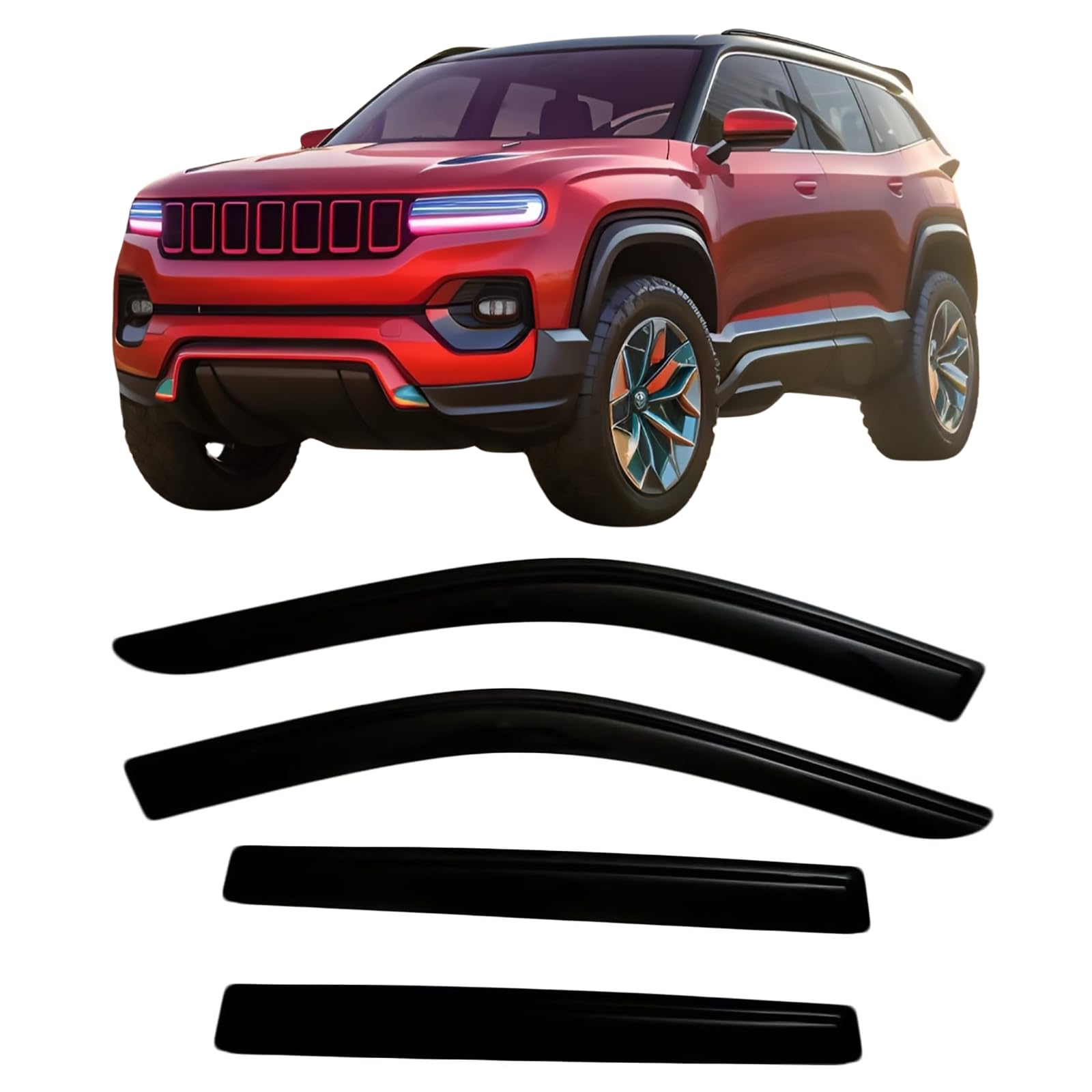 2022-2025 Tape-On Rain Guards for Jeep Grand Cherokee Side Window Visor Deflectors Laredo Altitude Limited Trailhawk Overland Summit Reserve Durable Tinted Shades 2023 2024