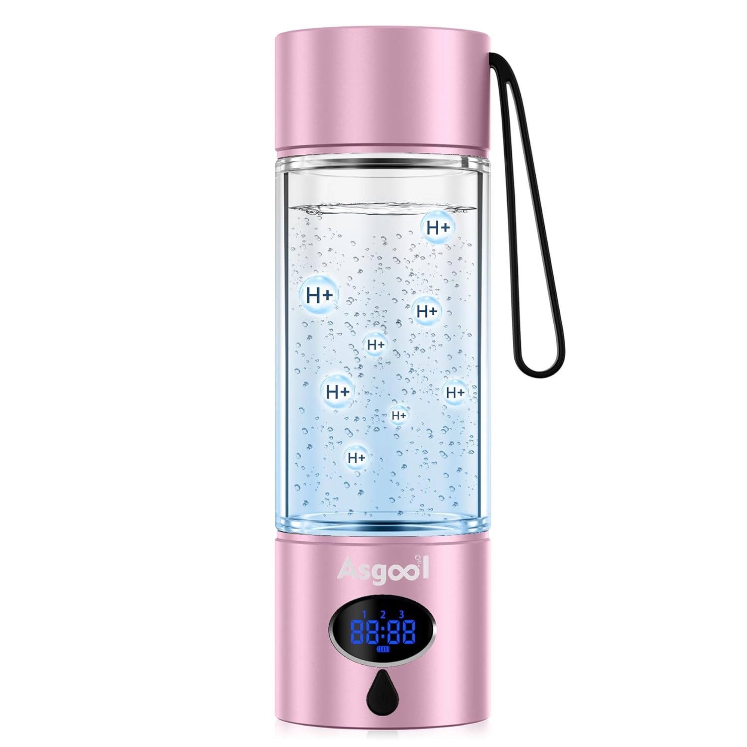 Hydrogen Water Bottle – 5000 PPB in 8 Minutes, Cyclic Mode for 8 Hours, Self Clean, Aluminum & Glass, 360ml Capacity, for Travel, Sports, Office, Home (Pink, 12Oz)