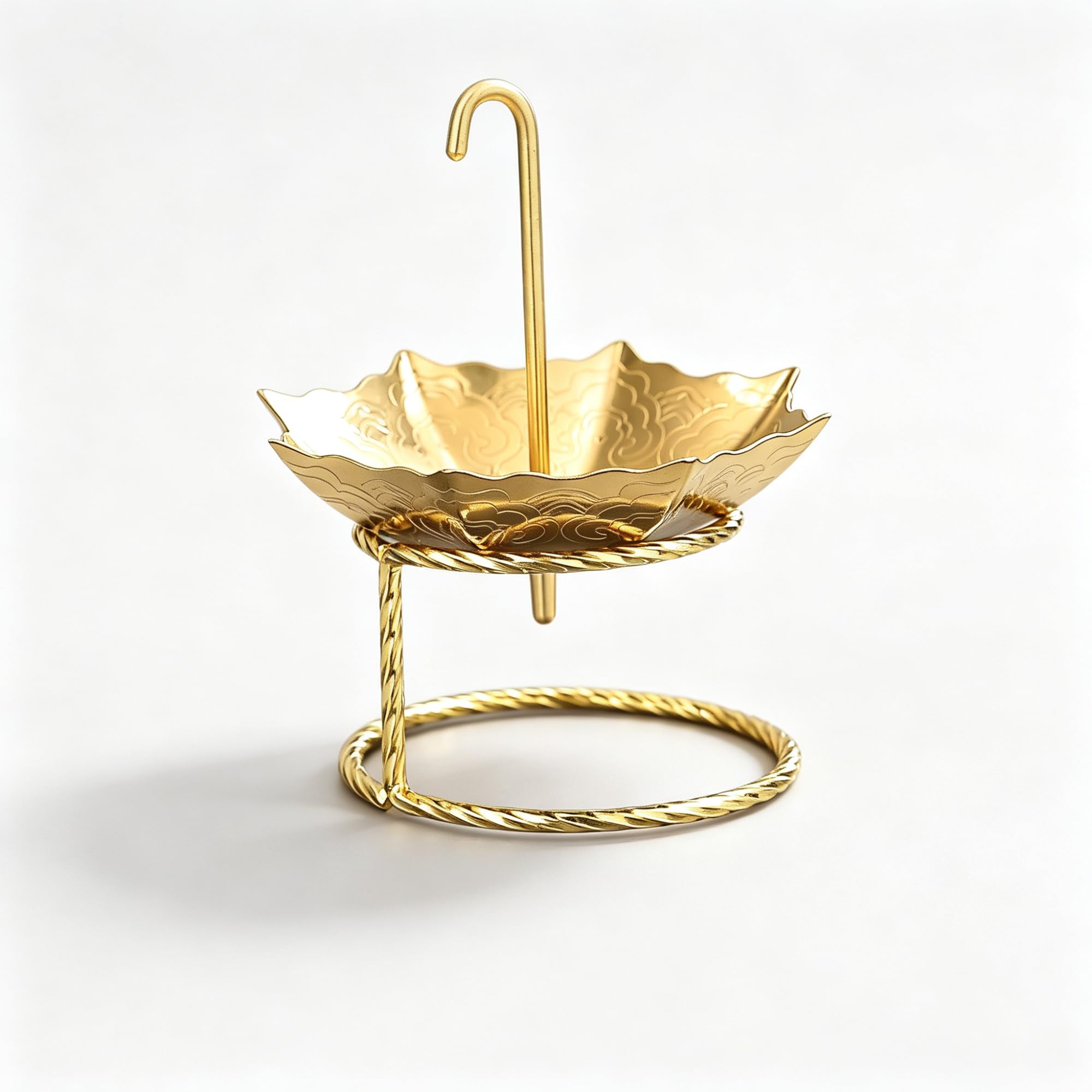 Accesorio de filtración de té en forma de paraguas - Pasapapero de té de acero inoxidable 304 con asas aislantes - Apto para tazas, teteras y escritorios - Modelo dorado ([oro] + soporte)