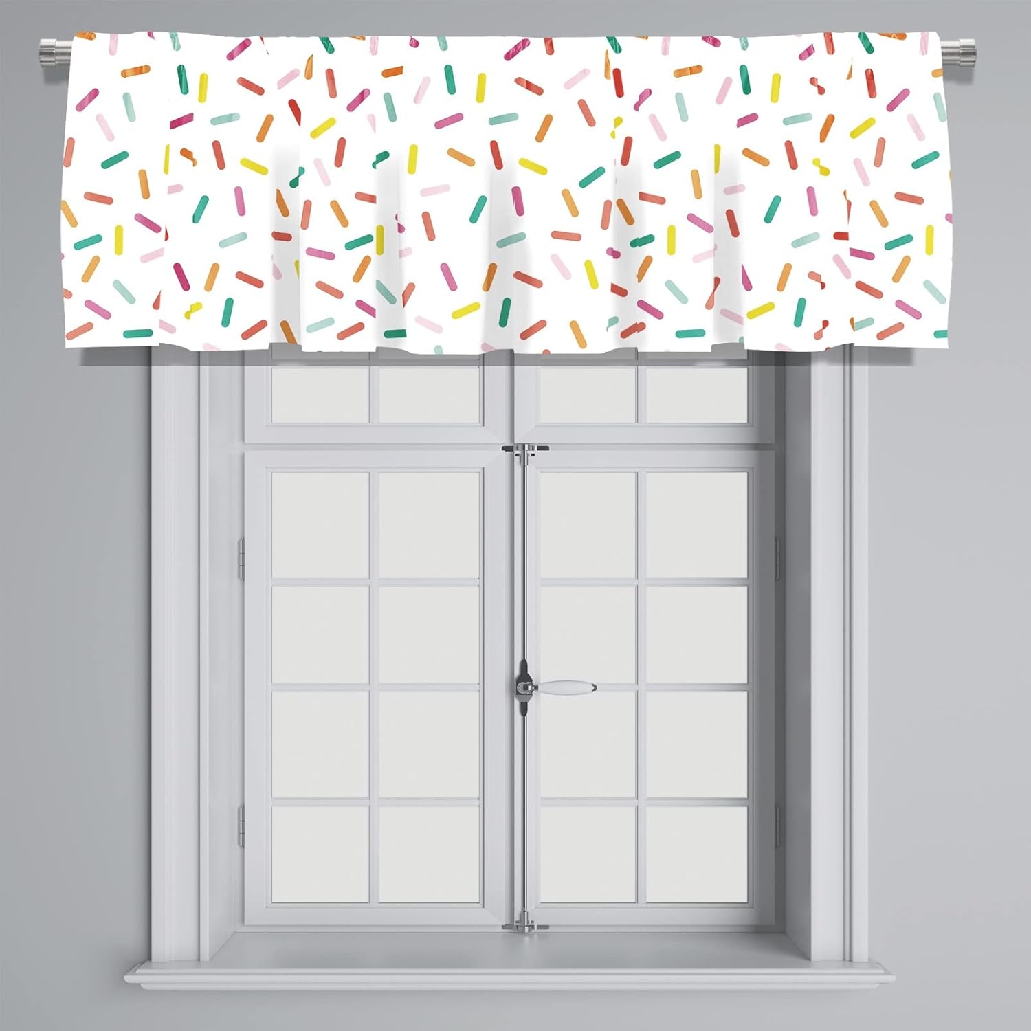 Healbrighting Blackout Colorful Confetti Bakery Donut Cupcake Sugar Sprinkle Rod Pocket Short Window Curtain Valance for Kitchen Bedroom Decor, 52" x 18", Teal Red and Yellow, 2 Panels